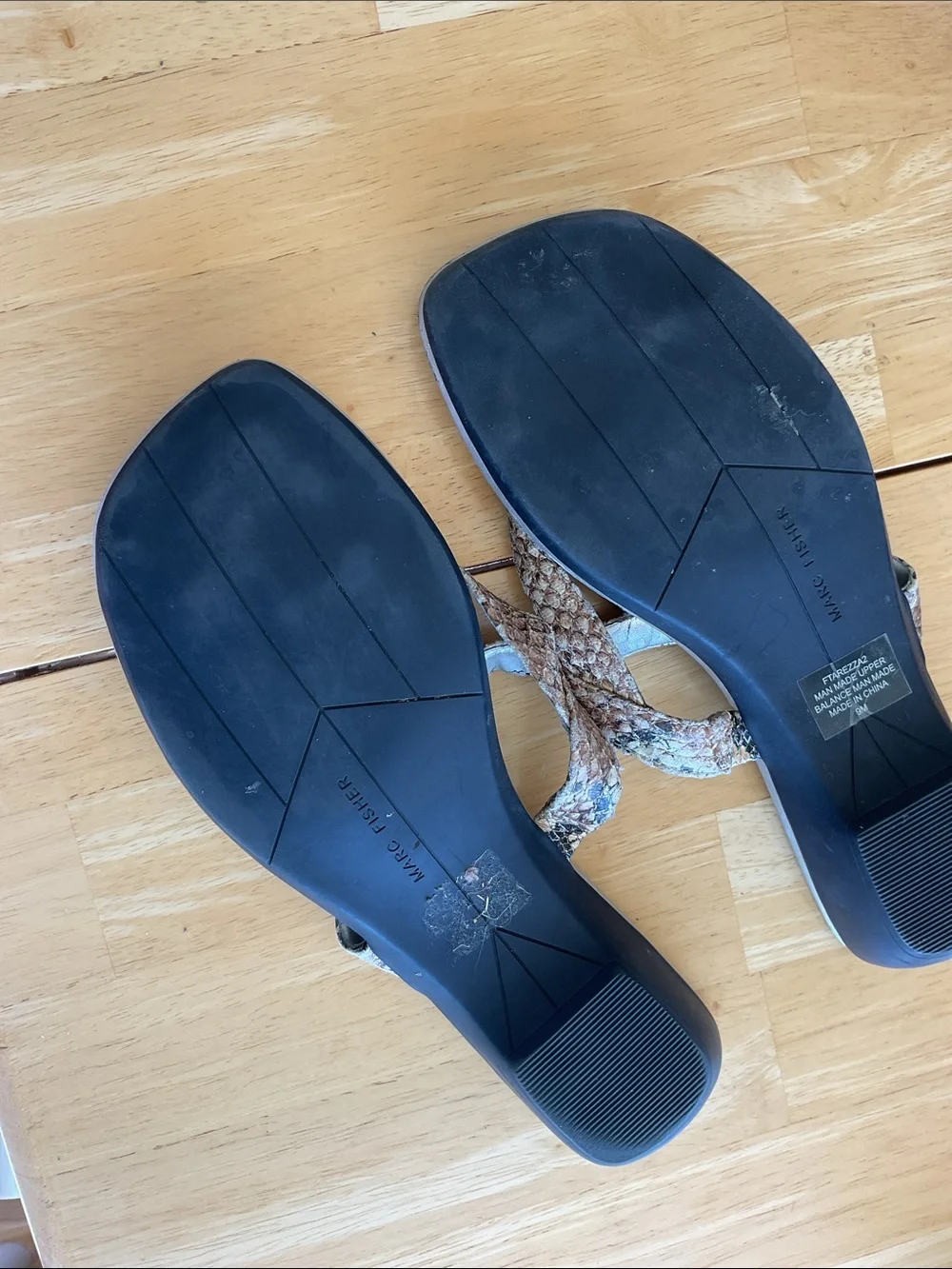 Marc Fisher Brown/Silver Snake-Print Strap heeled Sandals (9)